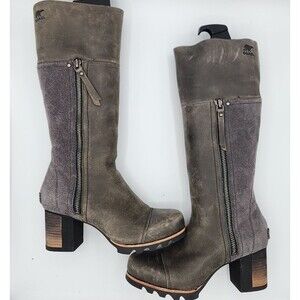 NWOB Sorel Addington Waterproof High-Heel Tall Heeled Boots Women's Size 8 Gray